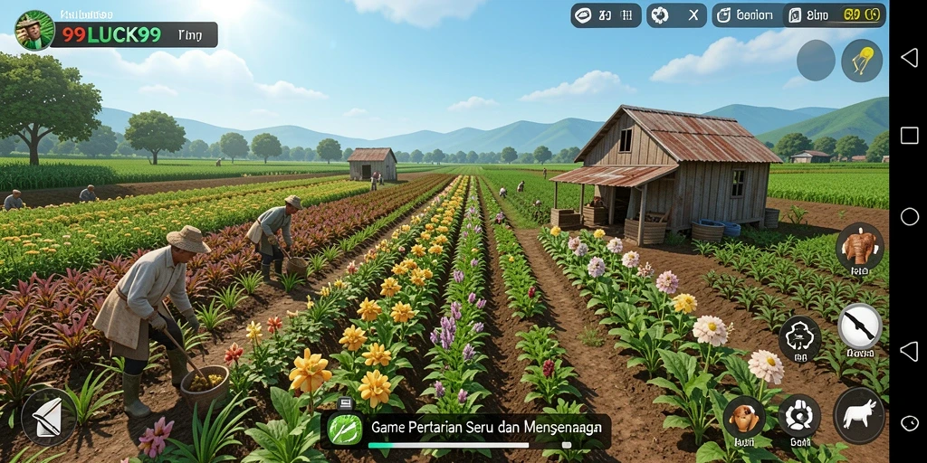 Tampilan gameplay menarik dari 99LUCK99 saat mengelola kebun.