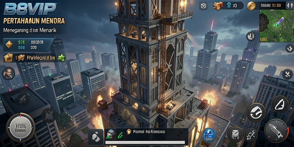Screenshot B8VIP menampilkan aksi seru dalam permainan Tower Defense.