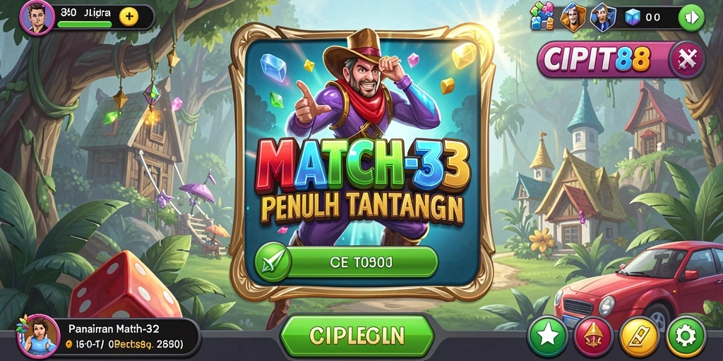Tampilan gameplay Match-3 yang menawan dan penuh warna.