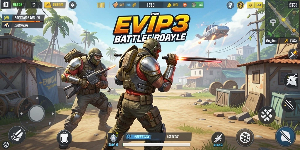 Tangkapan layar EVIP3 menampilkan aksi mendebarkan dalam battle royale.