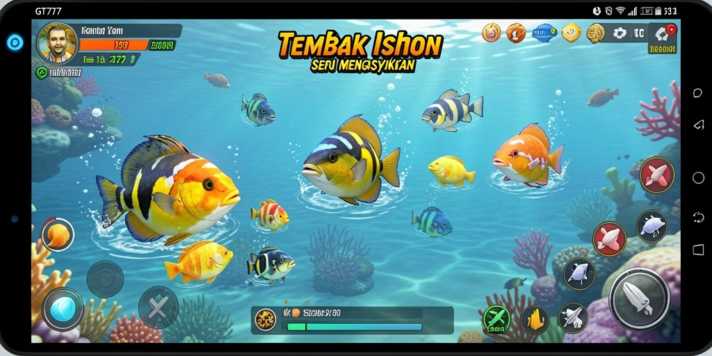 Tampilan gameplay seru GT777 saat menangkap ikan.