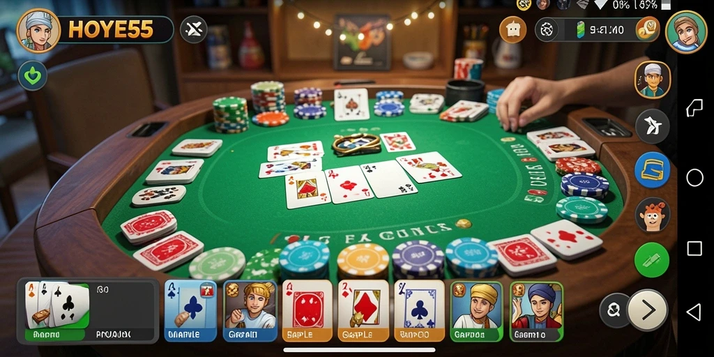 Tampilan gameplay HOYE55 menampilkan suasana bermain Gaple yang seru.