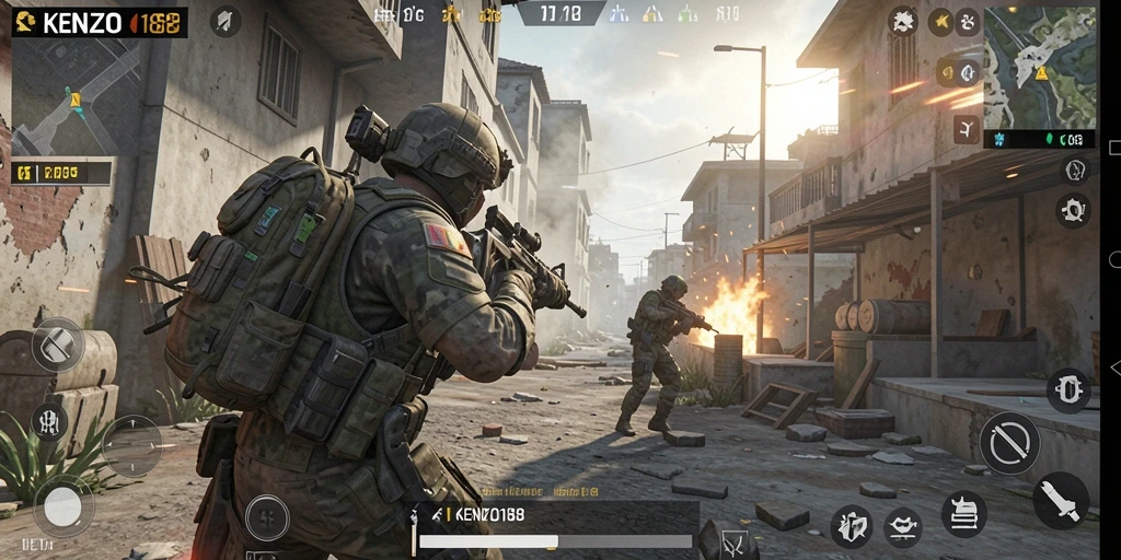Tampilan gameplay KENZO188 yang mendebarkan dengan aksi FPS intens.