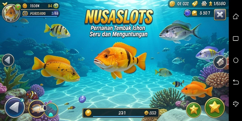 Screenshot gameplay NUSASLOTS dengan aksi menembak ikan yang seru.