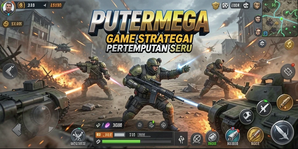 Screenshot gameplay PUTERMEGA menampilkan pertempuran seru dan pembangunan kerajaan.