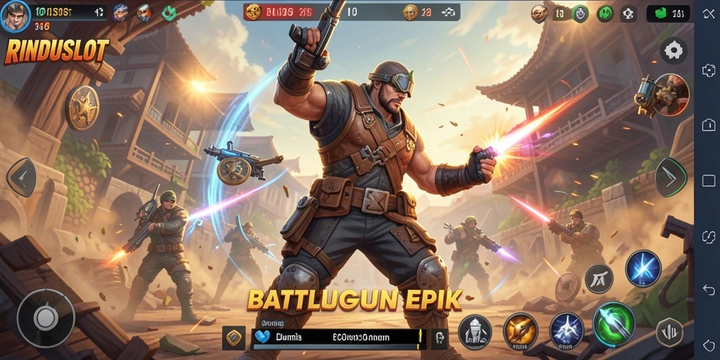 Tampilan gameplay RINDUSLOT yang mendebarkan dalam pertarungan Battle Royale.