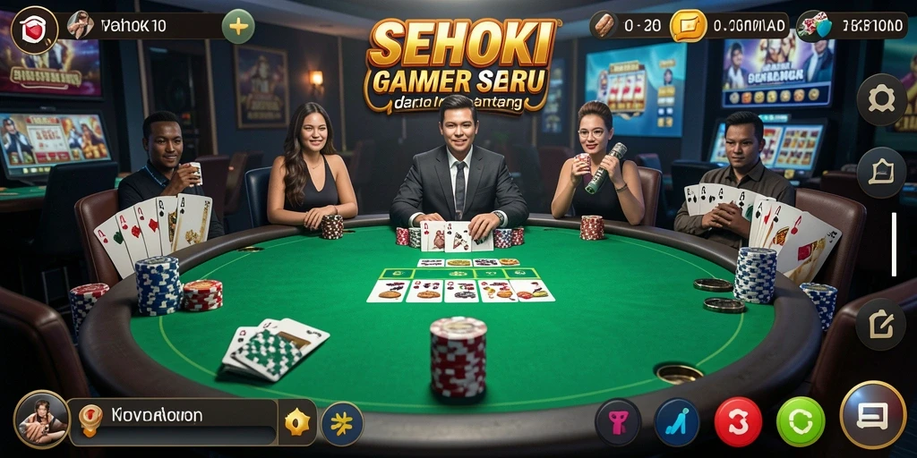 Tampilan gameplay seru di aplikasi SEHOKI yang menampilkan kartu poker.