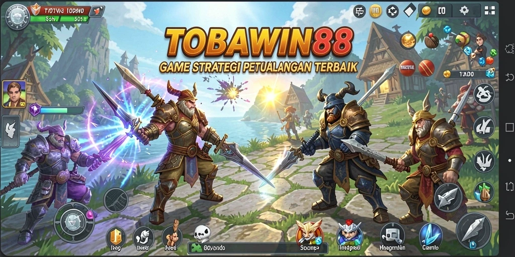 Screenshot gameplay dari TOBAWIN88 yang menampilkan pertempuran strategis.