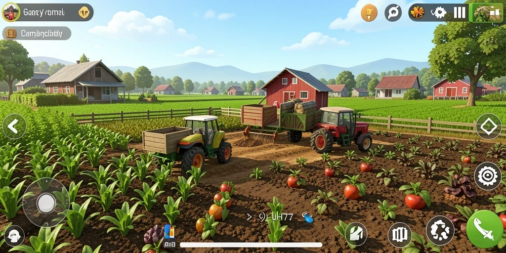 Screenshot UH77 menampilkan gameplay yang menarik dengan ladang yang subur.