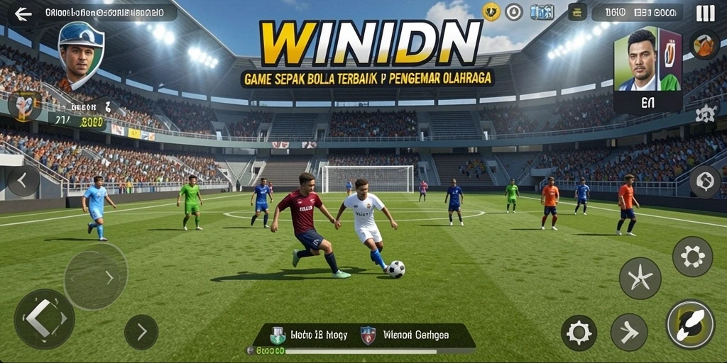 Screenshot gameplay <strong>WINIDN</strong> menampilkan aksi mendebarkan dalam permainan sepak bola.