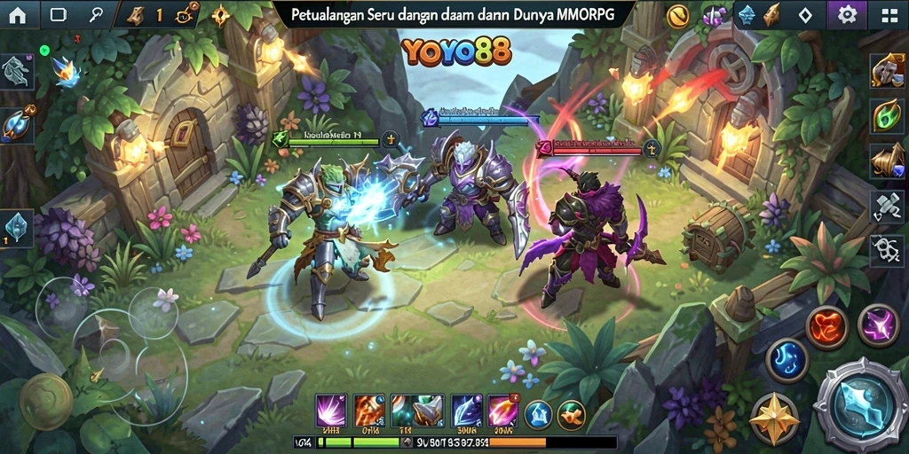 Screenshot utama <strong>YOYO88</strong> menunjukkan aksi pertempuran seru dalam dunia MMORPG.